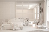 Fototapeta Panele - Modern bedroom in white color. Scandinavian interior design. 3D illustration
