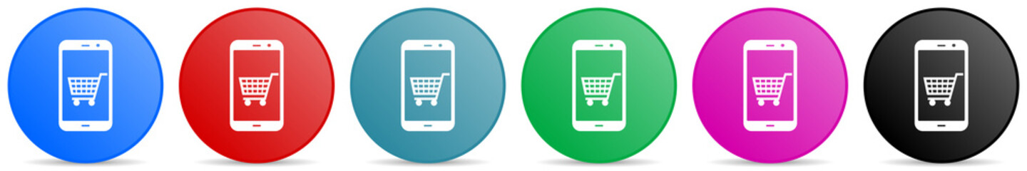 Aufkleber - Online shop vector icons, set of circle gradient buttons in 6 colors options for webdesign and mobile applications
