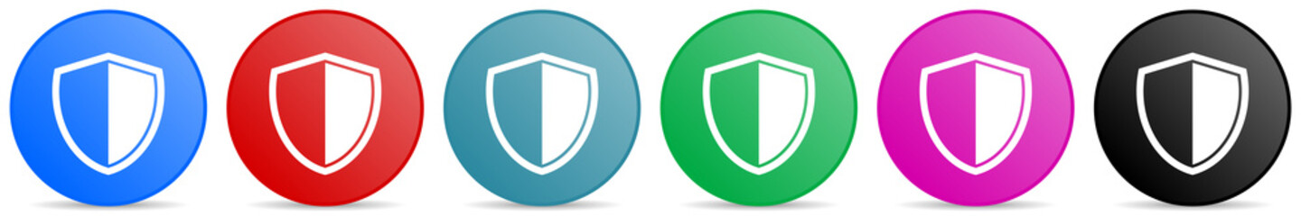 Fototapete - Shield, protection, security concept vector icons, set of circle gradient buttons in 6 colors options for webdesign and mobile applications