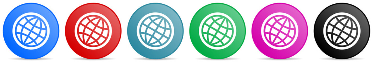 Fototapete - World, globe vector icons, set of circle gradient buttons in 6 colors options for webdesign and mobile applications