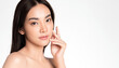 © kitthanes  - Beautiful young asian woman with clean fresh skin on white background, Face care, Facial treatment, Cosmetology, beauty and spa, Asian women portrait