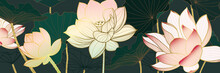 Luxury Golden Lotus Background Wall Art Vector Design Home Decorate 