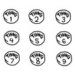 1-9 sign things graphic printable. circles with numbers one, two, three, four, five, six, seven, eight and nine. thing family sign.