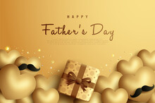 Happy Father's Day With A Gift Box Among Love Balloons.