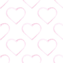 Wall Mural - Watercolor hearts seamless pattern. Hand drawn painted texture. Valentines wallpaper background.