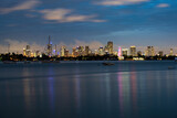 Fototapeta  - Miami city night. Panoramic view of Miami skyline and coastline.