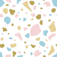 Fototapete - Italian terrazzo seamless pattern. Endless abstract texture with repeatable stone fragments of organic irregular shape. Trendy flooring design. Flat vector illustration isolated on white background