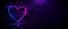 Pink And Blue Neon Light Heart Icon. Vibrant Colored Technology Symbol, Isolated On A Black Background. 3D Render 