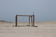 Masirah Island In Oman, Beach Structure Made Of Wood For Fishermen And Visitors