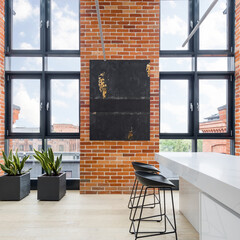 Wall Mural - Room with big windows and brick walls