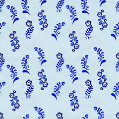 Wall Mural - Blue floral seamless pattern in Russian gzhel background