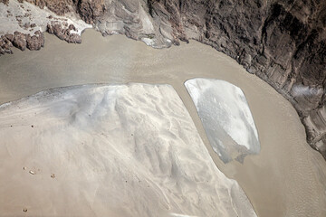 Wall Mural - aerial landscape of  mountains and river  , cold desert of katpana in skardu with Indus river and high mountains of gilgit Baltistan 