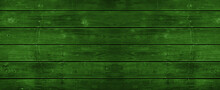 Abstract Grunge Old Dark Green Painted Wooden Texture - Wood Background Panorama Long Banner