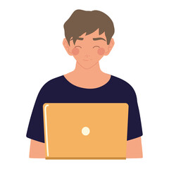 Canvas Print - young man using laptop working, vector design