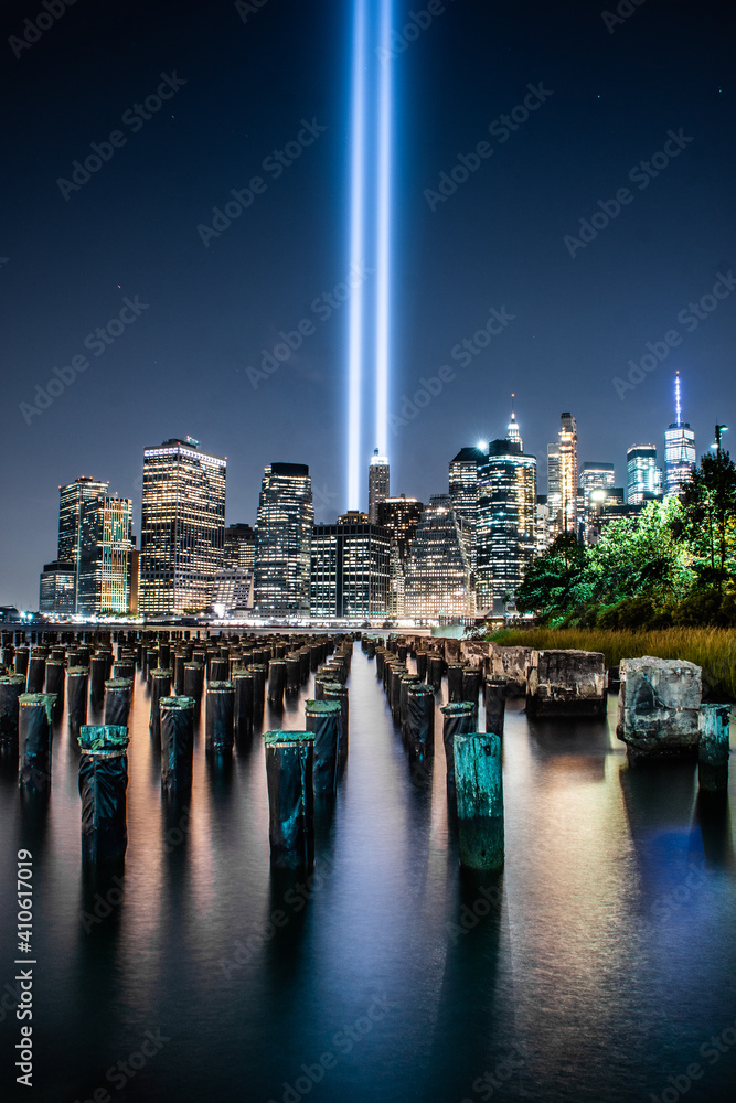 9-11 Memorial Lights from Brooklyn Stock Photo | Adobe Stock