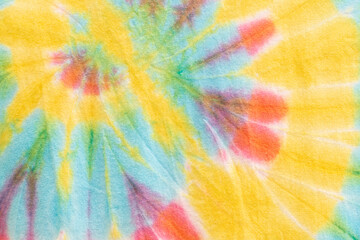 Tie-Dye 2 Tone Clouds Close Up Shot fabric texture background Blue, Yellow and red