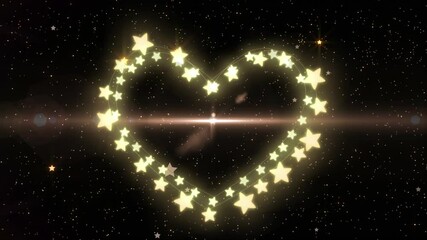 Sticker - Animation of heart stars twinkling on dark backgrounf with passing starburst