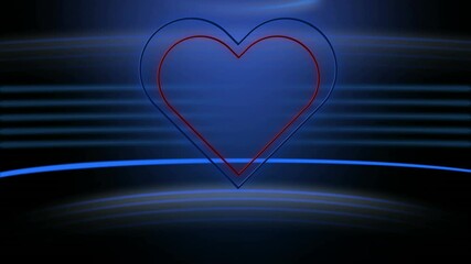 Sticker - Animation of red concentric neon hearts flashing on dark lined background