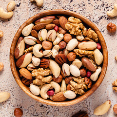 Wall Mural - Various Nuts in wooden bowl