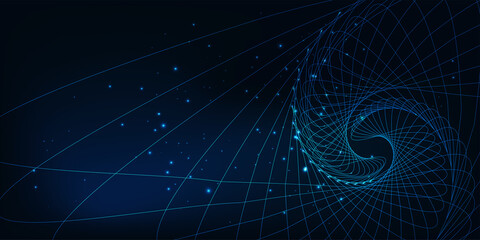futuristic science and technology abstract banner with glowing low polygonal spiral pattern
