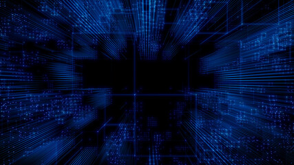 Futuristic, Blue Digital Grid background. Network Tech Wallpaper. 3D Render 