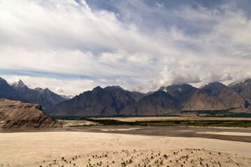 cold desert of katpana in skardu with Indus river and high mountains of gilgit Baltistan 