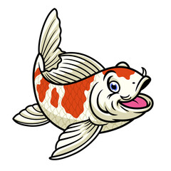 Wall Mural - cartoon character of cute red and white koi fish