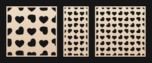 Laser Cut Pattern With Hearts. Vector Template With Rotated Heart Shapes. Valentines Day Design. Decorative Stencil For Laser Cutting Of Wooden Panel, Metal, Paper, Plastic. Aspect Ratio 1:1, 1:2
