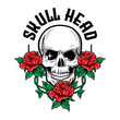 illustration of skull head with American flag, guns and red roses