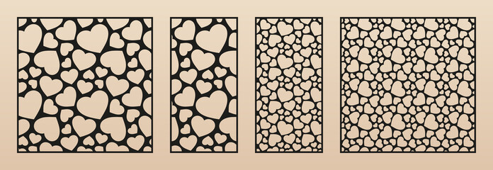 Aufkleber - Laser cut pattern with hearts. Vector template with small heart shapes. Valentine's day design. Decorative panel for laser cutting of wood, metal, paper, plastic, engraving. Aspect ratio 1:1, 1:2
