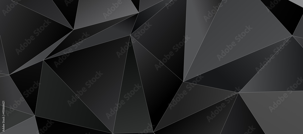 Abstract black triangle background with thin white stroke, low poly pattern illustration - obrazy, fototapety, plakaty 