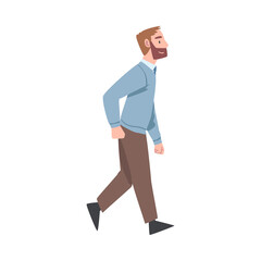 Sticker - Bearded Man Character Going or Walking Taking Steps Forward Side View Vector Illustration