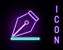 Glowing Neon Line Fountain Pen Nib Icon Isolated On Black Background. Pen Tool Sign. Colorful Outline Concept. Vector.