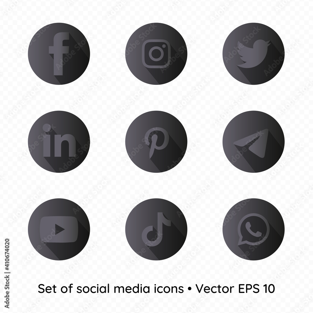 Set of social media icons with shadow effect, vector eps illustration ...