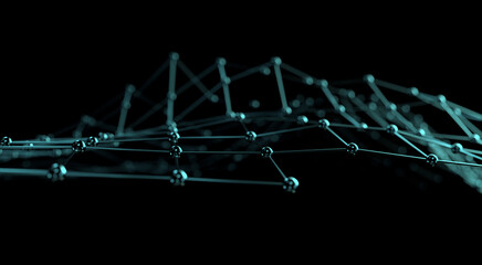 Abstract black science 3D background. Network connection structure. Abstract nanotechnology geometric shape close up, atomic structure concept. 3d rendering.