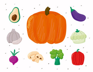 Canvas Print - pumpkin and bundle of eight vegetables healthy