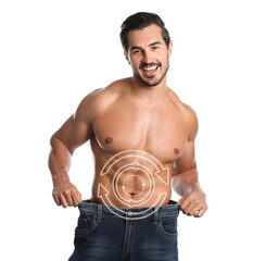 Sticker - Metabolism concept. Handsome man with perfect body on white background