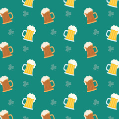 Wall Mural - beers and clovers leafs pattern background