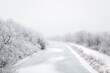 The Hennepin Canal in Illinois on a Snowy and Foggy Winter Day