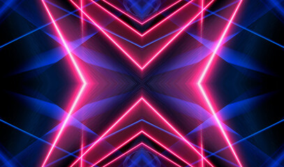 Wall Mural - dark abstract futuristic background. neon lines, glow. neon lines, shapes. pink and blue glow