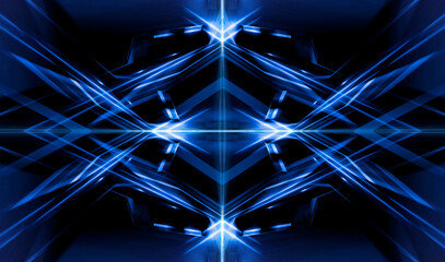 Wall Mural - dark abstract futuristic background. neon lines, glow. neon lines, shapes. pink and blue glow