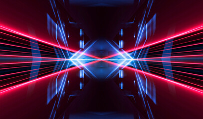 Wall Mural - dark abstract futuristic background. neon lines, glow. neon lines, shapes. pink and blue glow