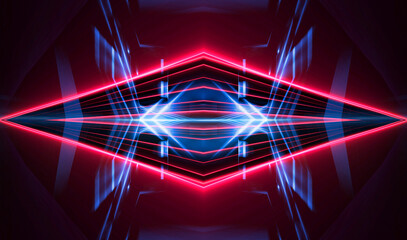 Wall Mural - dark abstract futuristic background. neon lines, glow. neon lines, shapes. pink and blue glow