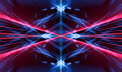 Wall Mural - dark abstract futuristic background. neon lines, glow. neon lines, shapes. pink and blue glow