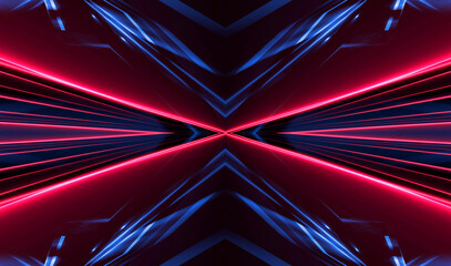 Wall Mural - dark abstract futuristic background. neon lines, glow. neon lines, shapes. pink and blue glow