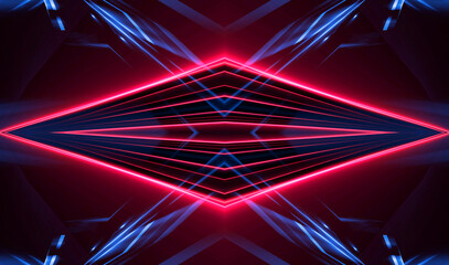 Wall Mural - Dark abstract futuristic background. Neon lines, glow. Neon lines, shapes. Pink and blue glow