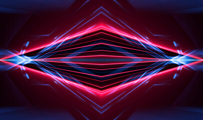 Wall Mural - dark abstract futuristic background. neon lines, glow. neon lines, shapes. pink and blue glow