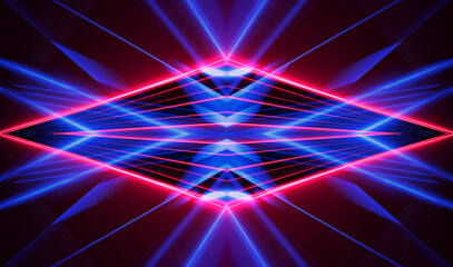 Wall Mural - dark abstract futuristic background. neon lines, glow. neon lines, shapes. pink and blue glow