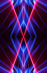 Wall Mural - dark abstract futuristic background. neon lines, glow. neon lines, shapes. pink and blue glow