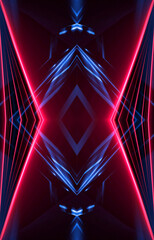 Wall Mural - dark abstract futuristic background. neon lines, glow. neon lines, shapes. pink and blue glow
